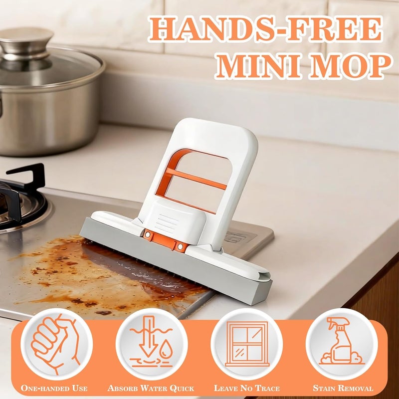 GIFTER Mini Foldable Desktop Mop Portable Mini Sponge Mop with Squeeze Handle and Sponge Head | Wet & Dry Use Cleaning System for Home, Car, Kitchen, Desktop, and Glass - Image 2